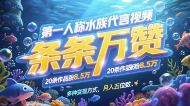 第一人称水族代言视频，条条万赞，20条作品涨粉7.8W，多种变现方式月入五位数好项目网-专注分享网络创业项目落地实操课程 – 全网首发_高质量创业项目输出好项目网