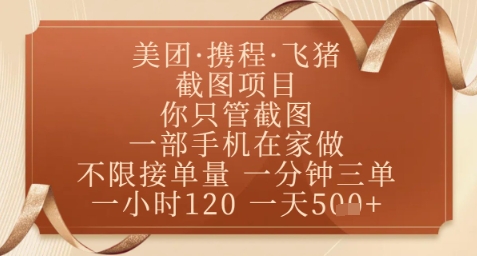 飞猪美团截图项目,你只管截图,一部手机在家做,正规平台无套路,一天5张+【揭秘】好项目网-专注分享网络创业项目落地实操课程 – 全网首发_高质量创业项目输出好项目网