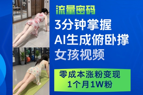 3分钟掌握AI生成俯卧撑女孩视频,零成本涨粉变现,1个月1W粉好项目网-专注分享网络创业项目落地实操课程 – 全网首发_高质量创业项目输出好项目网