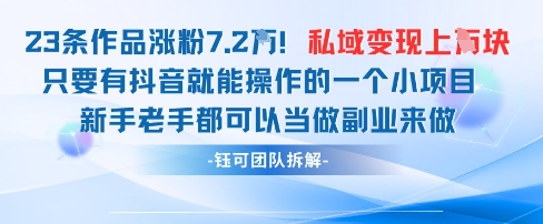 抖音私域项目23条作品涨粉7.2W,私域变现1W好项目网-专注分享网络创业项目落地实操课程 – 全网首发_高质量创业项目输出好项目网