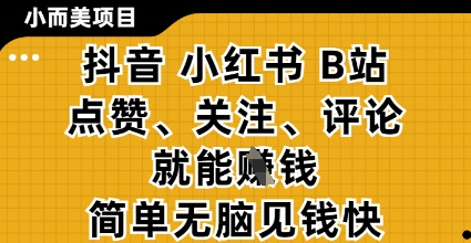 小而美的项目,抖音小红书B站视频点赞、关注、评论就能挣钱,简单无脑立见收益,妥妥的零撸项目【揭秘】好项目网-专注分享网络创业项目落地实操课程 – 全网首发_高质量创业项目输出好项目网